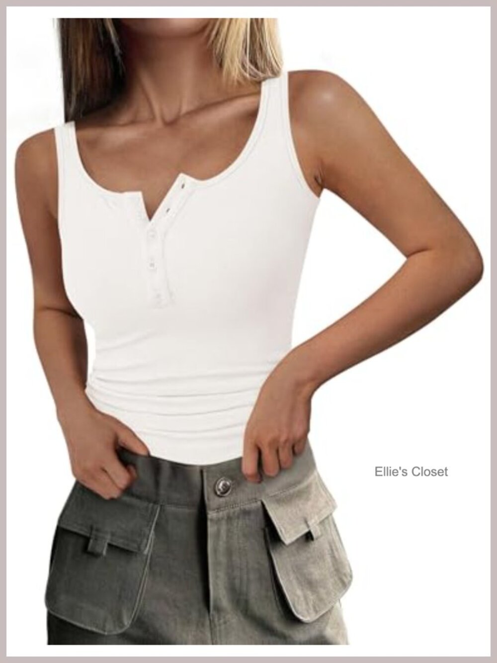Sleeveless Henley Tank Top Women's Slim Fit Button Up Summer Knit Tee